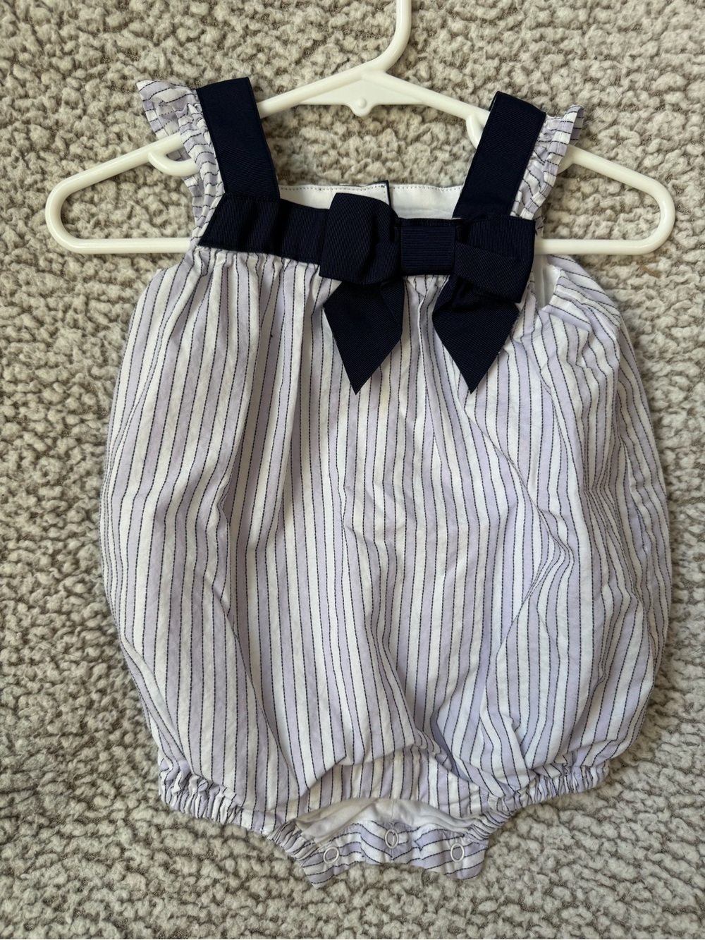 Janie and Jack Navy and Lilac Bow Striped Baby Bubble